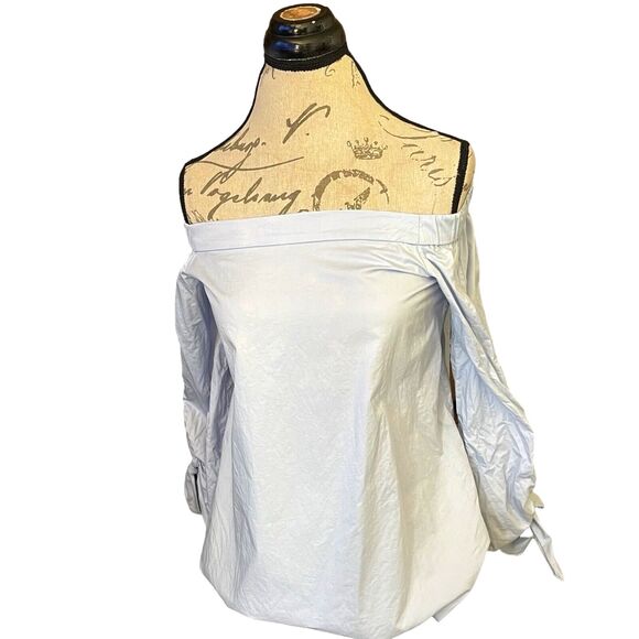 Tibi Blouse Size 0 Chambray Off Shoulder Bohowestern Rodeo Coastal Grandmacore - Picture 3 of 12